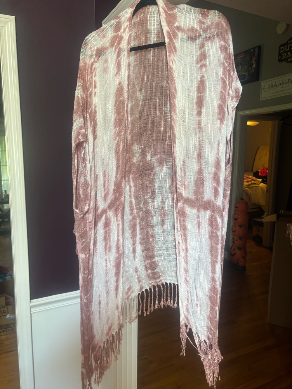 Light Pink Tie-Dye Woven Fringe Throw kimono